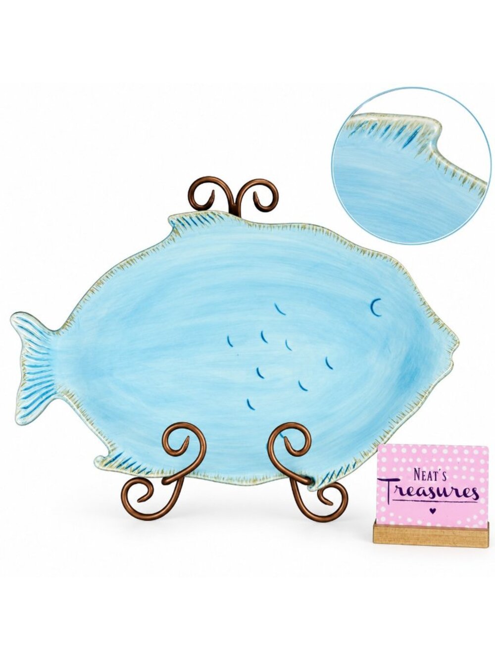 Ambiance Collections THE SEA Light Blue Ceramic Fish Figural 16" Serving Platter